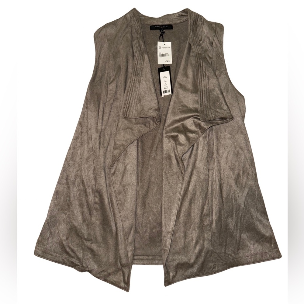 Romeo & Juliet Couture Gray Faux Suede Open Vest